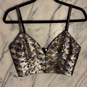 Elegant Sequin Crop Top in Silver and Gold